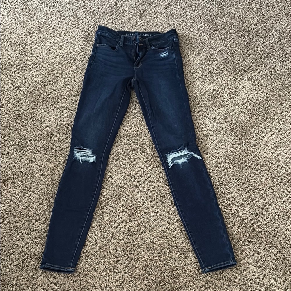 American Eagle Outfitters Blue Skinny Distressed Jeans